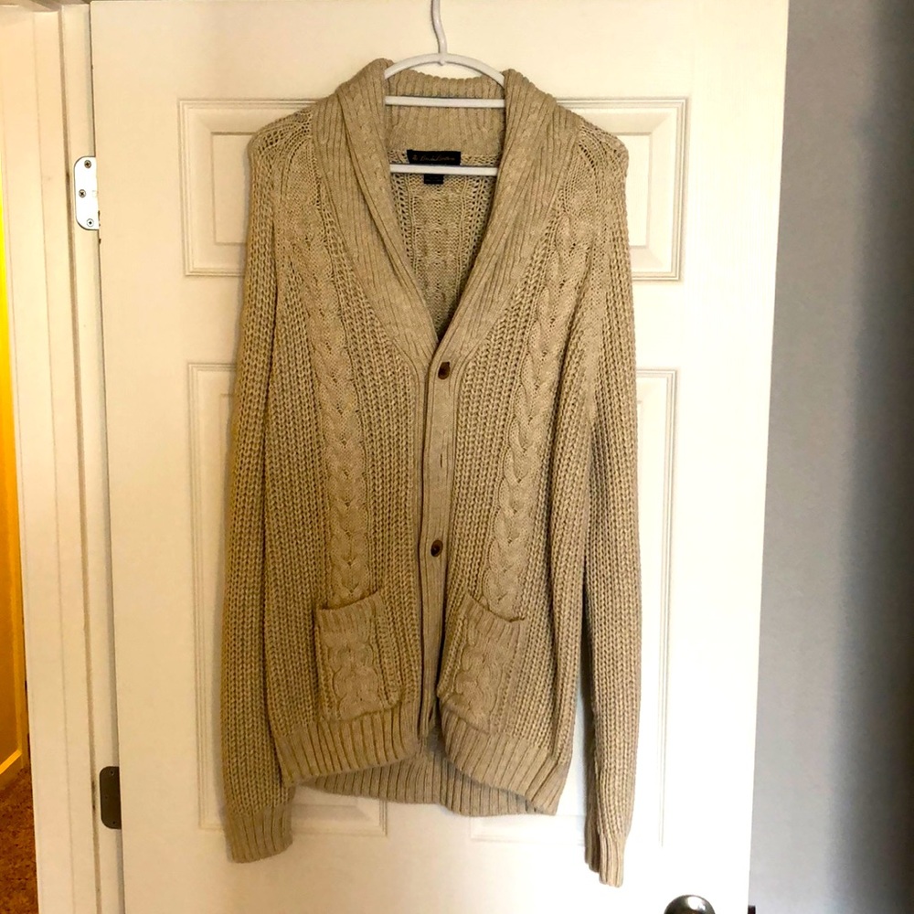 Brooks Brothers Men's Cable Knit Shawl Collar Cardigan - Beige